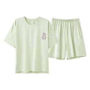 Cotton Women Short Sleeve Shirt and Shorts 2 Pcs Pajama Set Sleepwear Nightwear
